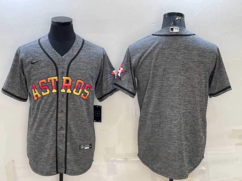 Mens Houston Astros Blank Grey With Patch Cool Base Stitched Baseball Jersey